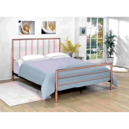 - Furniture of America Daniele Contemporary Slatted Design Rose Gold Metal Bed, Multiple Sizes