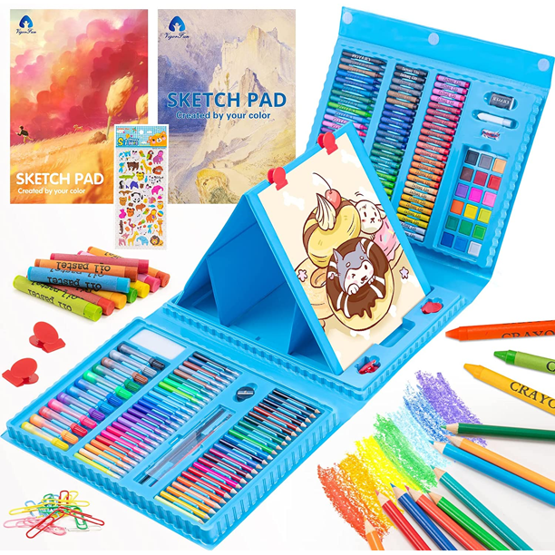 (Clearance) Art Supplies, 151 Piece Drawing Art Kit, Child Gifts Art Set Case with Double Sided Trifold Easel, Includes Oil Pastels, Crayons, Colored