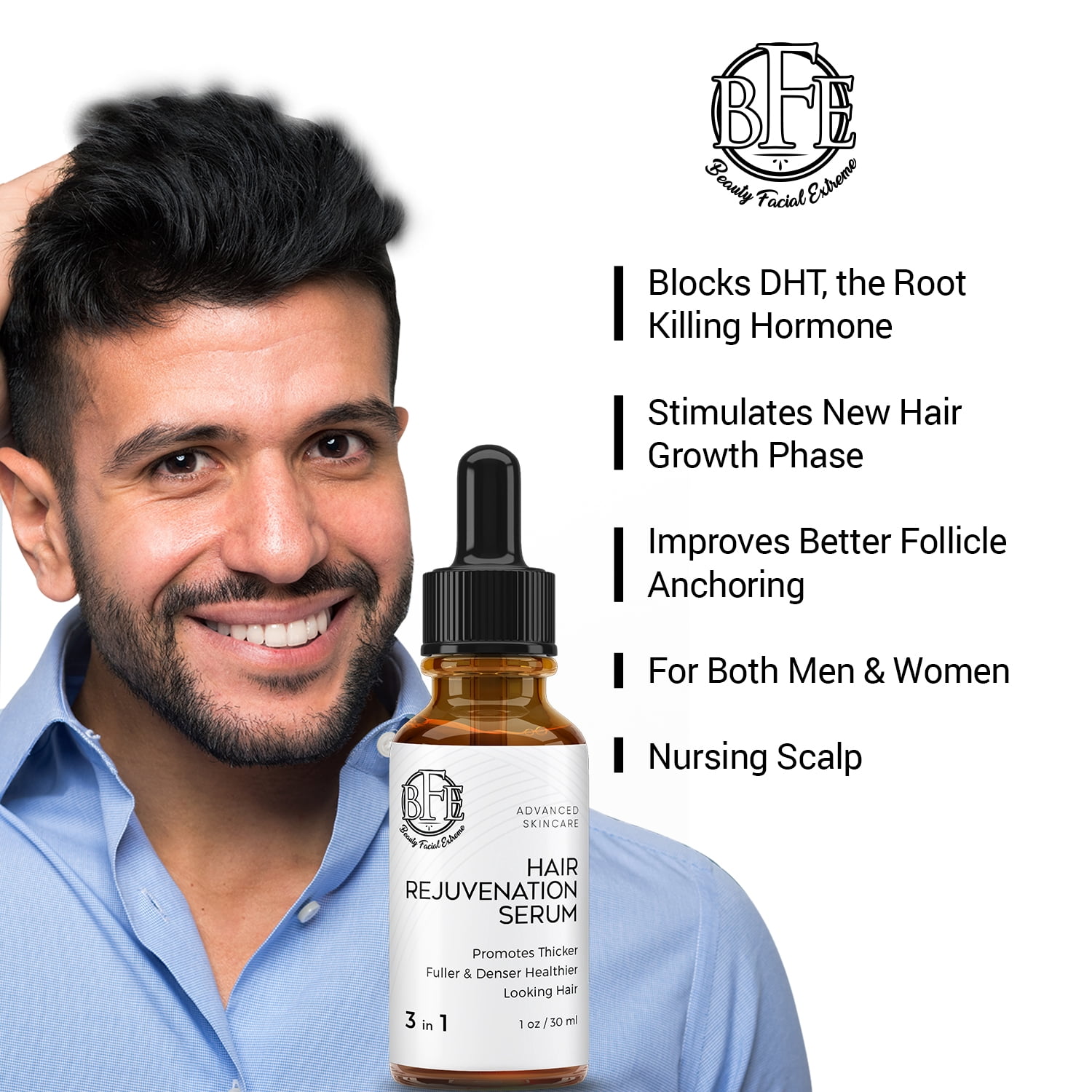 Hair Rejuvenation Serum- Maximum Strength DHT Blocker. Repairs & Stimulates New Follicle Hair Growth. Grow Stronger, Thicker, Fuller, Longer, Healthier Looking Hair. For Men & Women.