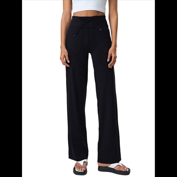 Pantalones Anchos y Cómodos para Mujer, con Bolsillos Grandes, para Fitness, Yoga y Deportes Casuales. Negro Extendido M