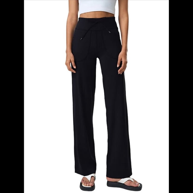 Pantalones Anchos y Cómodos para Mujer, con Bolsillos Grandes, para Fitness, Yoga y Deportes Casuales. Negro Extendido M