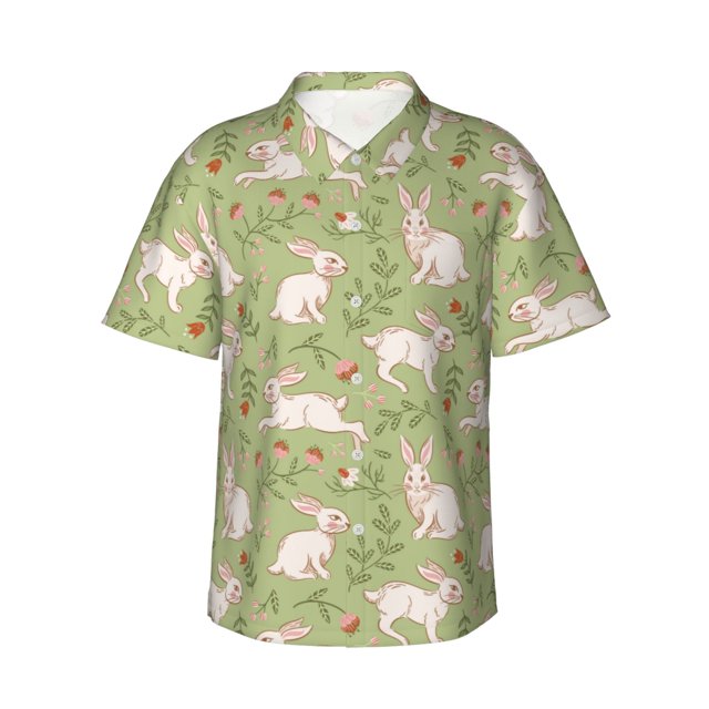 Fotbe Cute Rabbit And Flower Camisa Hawaiana para Hombre Unisex – Camisa Casual de Verano con Botones de Manga Corta de Algodón y Lino,3X-Large
