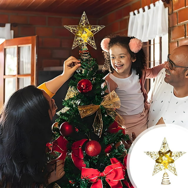 Estrella Decorativa Para Rbol De Navidad Con Luces, De Hierro, De Cinco Puntas, 12, 7 Cm De Alto, Luces Led, Funciona Con Pilas, Para Decoracin De Rbol De Navidad, Uso En Interiores Y, UKHBMC