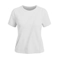 thumbnail image 6 of ClodeEU Women's Crew Neck Short Sleeve Ruched T-Shirt,Casual Fitted Solid Basic Top White,Women's Plus XXL, 6 of 7