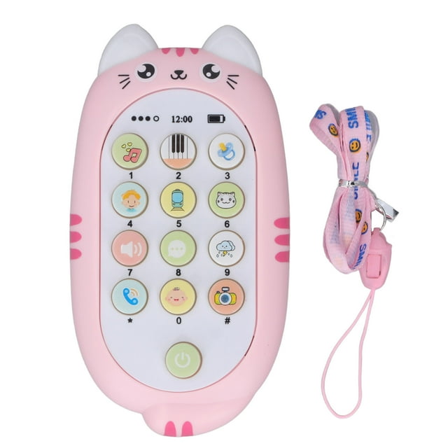 Teléfono móvil de juguete para la dentición de bebés con múltiples efectos musicales, canciones y luces para niñas de 1 año, regalo para niños, color rosa