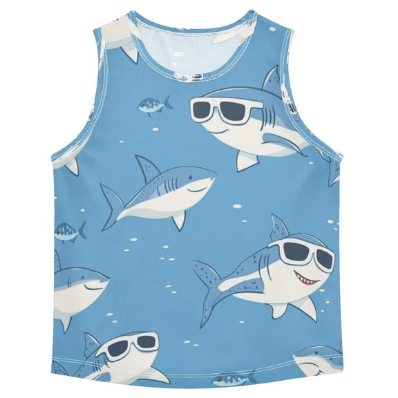 Boys Athletic Quick Dry Tank Tops Boys' Sleeveless T-Shirts Kids Running Vest Cute Sharks Wearing Sunglasses 3T