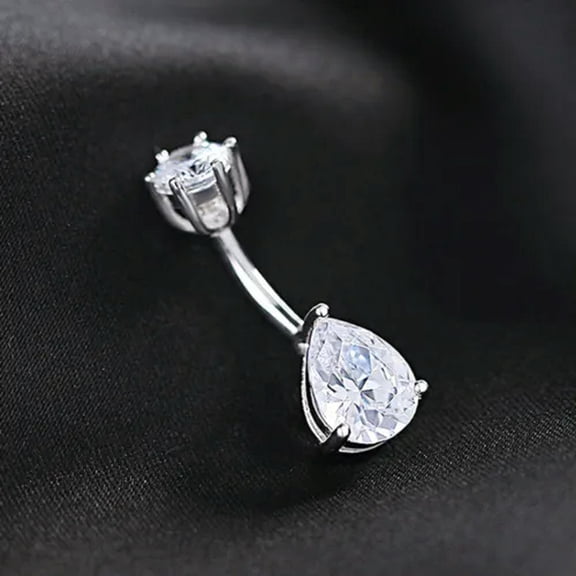 QQTDFG Sterling Silver Teardrop CZ Belly Bar Button Navel Ring Piercing A1433-6mm