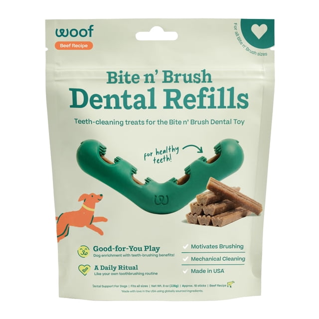 Recambios dentales para perros WOOF Bite n' Brush sabor res 18 unidades
