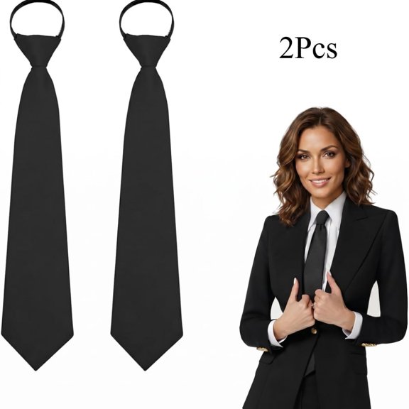 Adjustable Pre-tied Zipper Necktie, Solid Black, 3.15 Inch Width, for Women, Boys, Girls, Business Uniforms