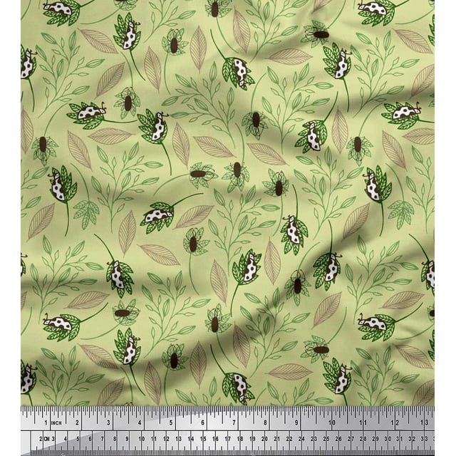 Soimoi Cotton Jersey Fabric Leaves & Insect Print Sewing Fabric Yard 58 Inch Wide