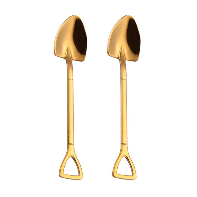 2X Gold Creative Stainless Steel 304 Small Shovel Spoon Design Gold-Plated Tableware Coffee Spoon Ice Cream Soup Spoon
