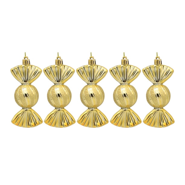 Advancent Paquete de 5 adornos navideños para festivales festivos, árbol de plástico, ventana, chimenea, colgante, adorno para fotografía Kits de decoración para fiestas Oro