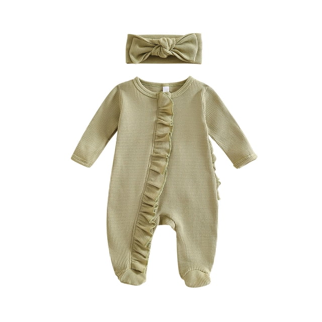 Baby Bodysuit For Boys And Girls Long Sleeve Footed Romper with Snap Closure In Solid Colors For Fall And Winter Infant Wear