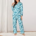 thumbnail image 2 of Salouo Winter Warmth Blue Knitted Pattern Women's Pajamas Set Long Sleeve Button Down Sleepwear Soft Pj Lounge Sets for women 2 Piece Pjs Set with Long Pants-X-Large, 2 of 7