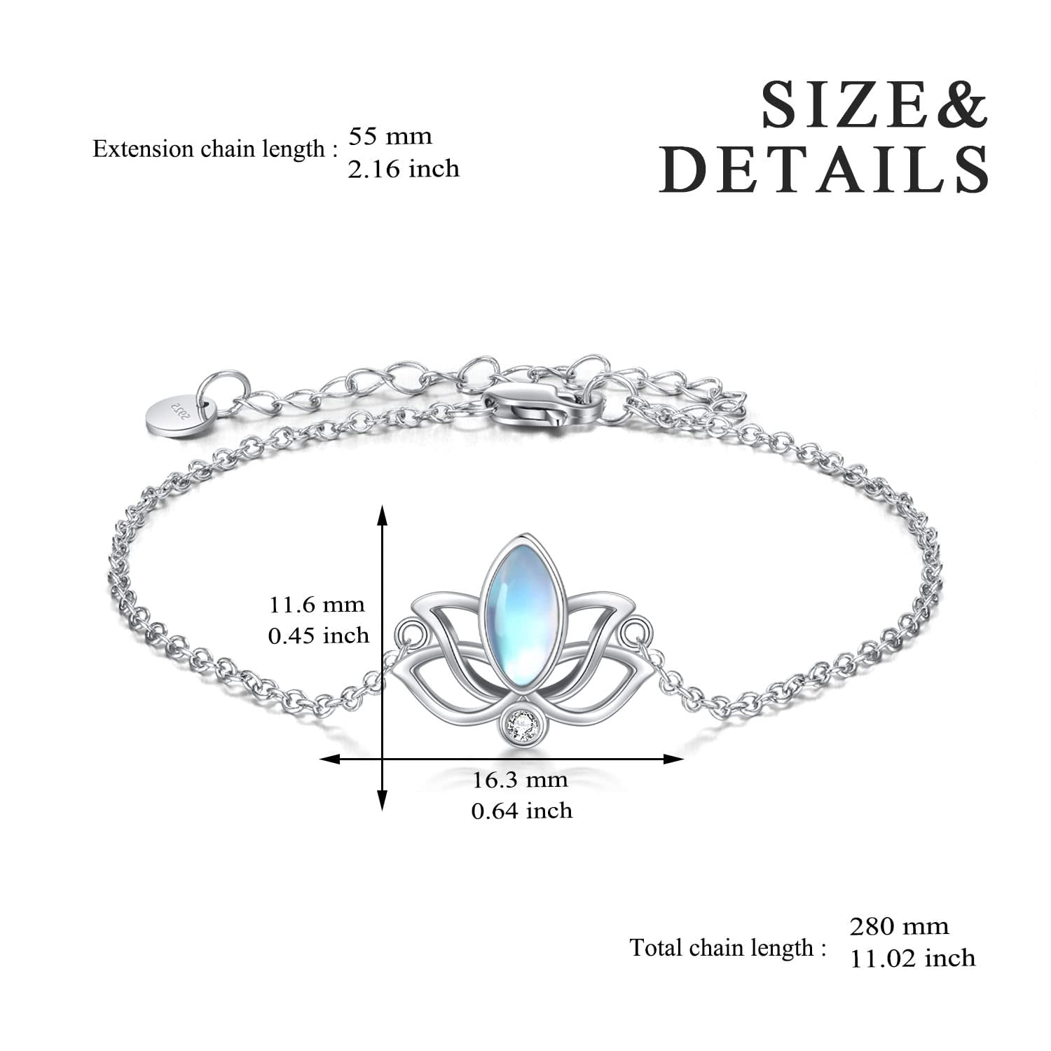 YAFEINI Moonstone Lotus Anklet for Women Sterling Silver Lotus Flower Adjustable Anklets Yoga Jewelry Gifts for Women