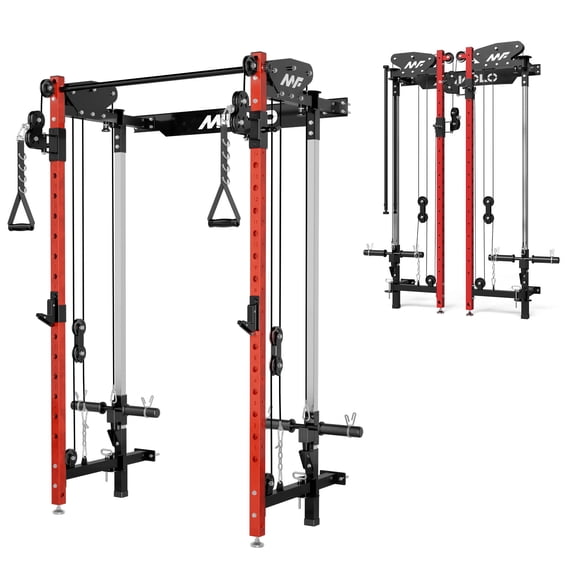 Mikolo Foldable Power Rack Cage,1000lbs Capacity Wall Mounted Squat Rack with independent pulley system, Space Saving Home Gym Equipment with 5 Adjustable Angle