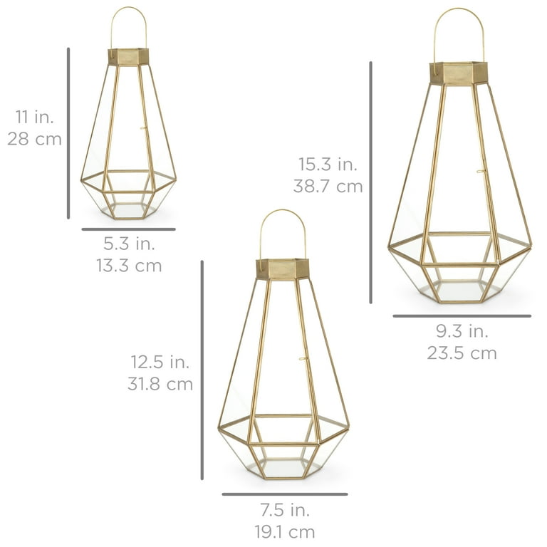 Best Choice Products Set of 3 Indoor Outdoor Decorative Metal Faceted Hurricane Candle Lanterns w/ Clear Glass - Brass Best Choice Products Set of 3 Indoor Outdoor Decorative Metal Faceted Hurricane Candle Lanterns w/ Clear Glass - Brass