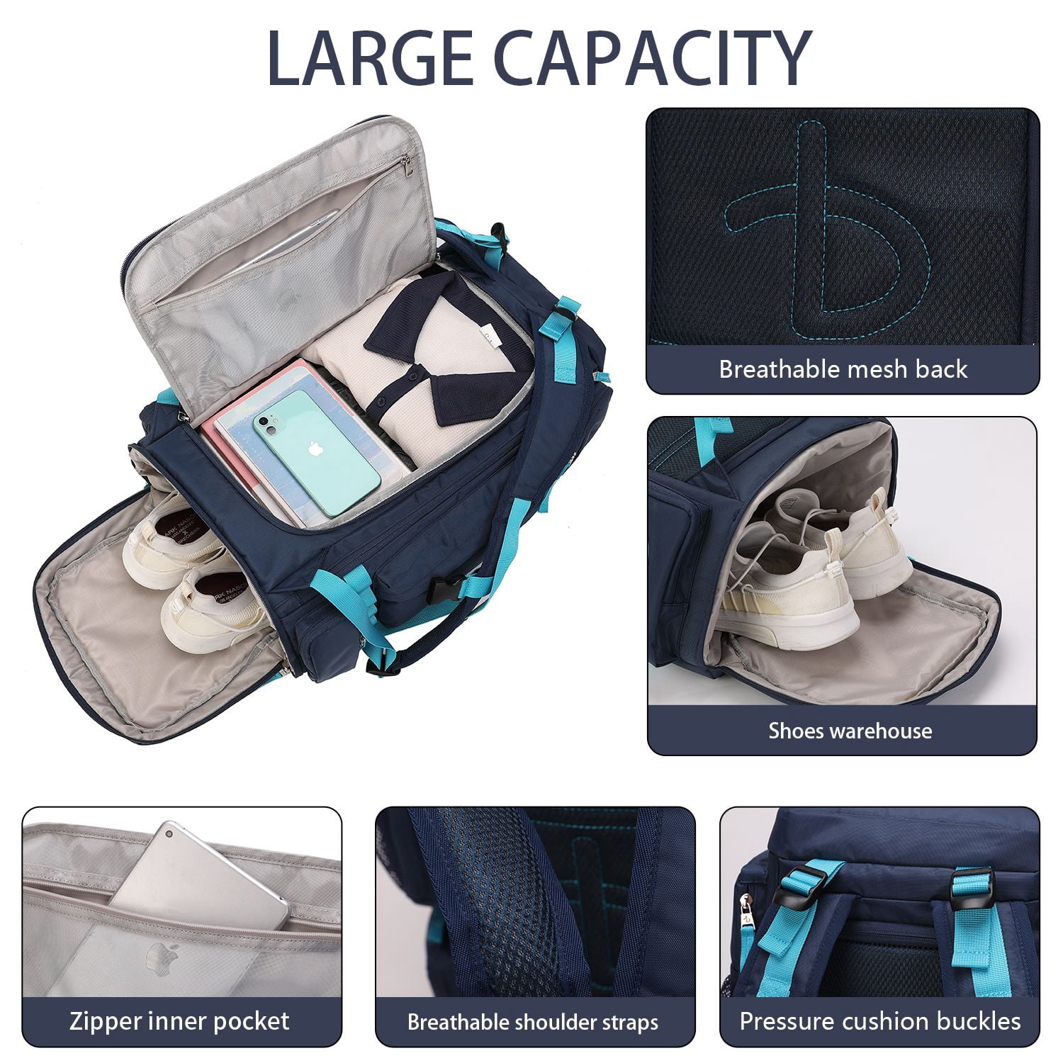 BE SMART Adult 50L Waterproof Heavy Duty Sports Duffel Bag, Blue, 1-Piece