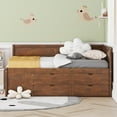 thumbnail image 3 of Harper & Bright Designs Full Size Daybed with Storage Shelves and Drawers, Wood Corner Captain Beds L-Shaped Headboardfor Boys Girls, Walnut, 3 of 11