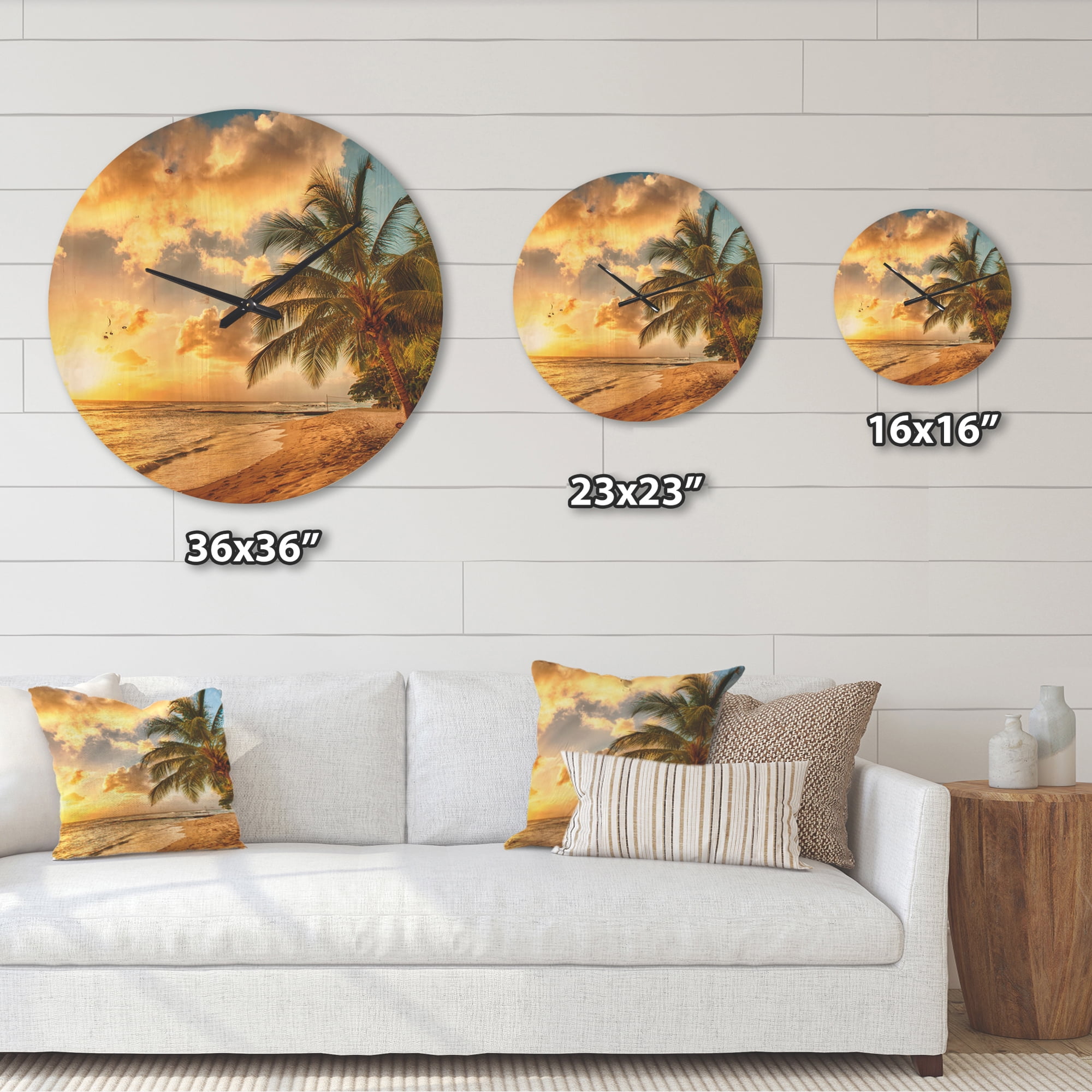 Designart 'Beautiful Beach of Island Barbados ' Modern Wood Wall Clock