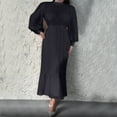 thumbnail image 4 of Satin Dress, Long Sleeve Elegant Dress for Women, Loose Fitting Casual Party Dress with Accordion Pleats, 4 of 9