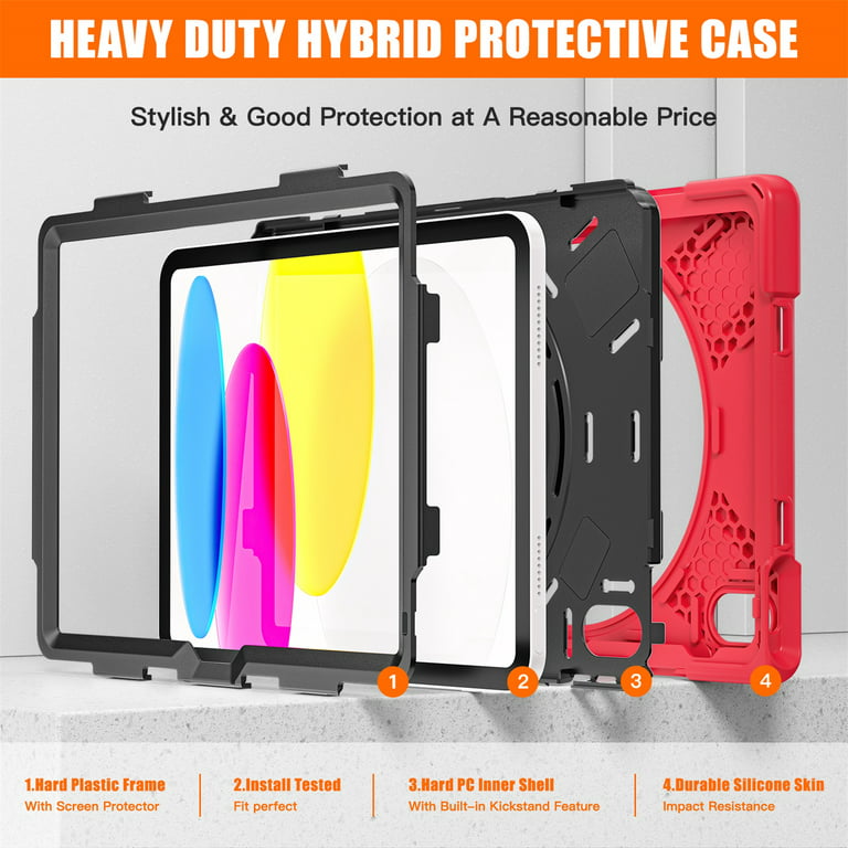 iPad 10th Generation Case 10.9 Inch 2022, TECH CIRCLE iPad 10.9 inch Case  with Kickstand Heavy Duty Shockproof Rugged Protective Hybrid Three Layer