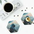 thumbnail image 4 of Yiaed Astronaut Contemplating Planet Print Leather Coasters for Drinks - Cup Coasters Coffee Table Kitchen Table Bar, Home & Office Gifts Handmade Drink Coasters-Hexagon, 4 of 6