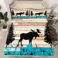 thumbnail image 2 of Homewish Wild Moose Twin Sheet Sets,Woodland Animal Twin Fitted Sheet,Old Woooden Board 03 For Boys Kids,3 Pieces, 2 of 7