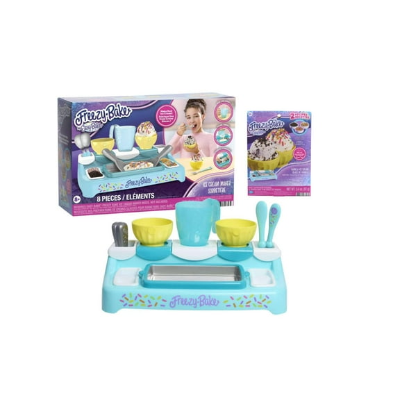 Freezy Bake Ice Cream Maker Cooking Set 8 Piece Bundle With 1 Random Flavor Ice Cream Mix