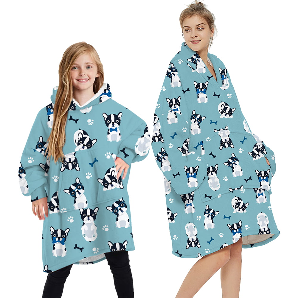 Oversized Blanket Hoodie Fluffy Fleece for Women Men Kids Wearable Hooded Blanket with Big Pocket 