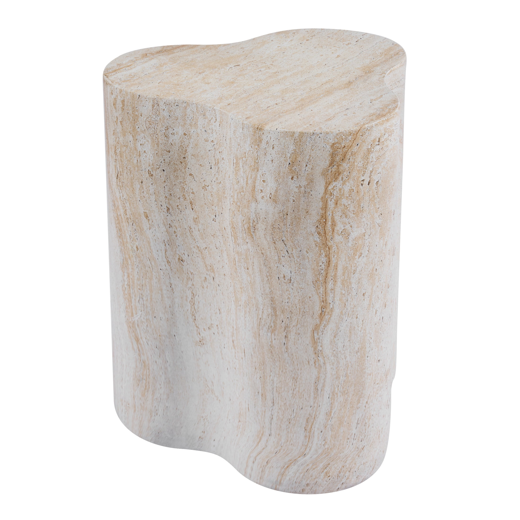 Christopher Knight Home 18"H Outdoor Indoor Accent Side Table, Organic Travertine-Look, Light Beige