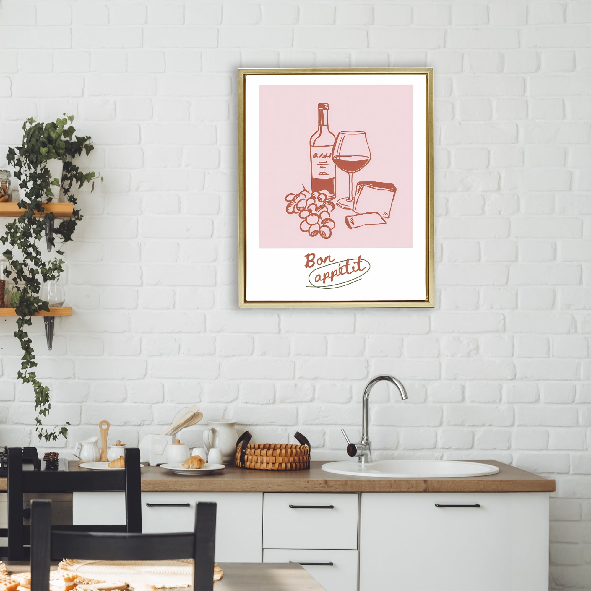 Stupell Industries Bon Appetit Wine & Grapes Gold Framed Floater Canvas Wall Art, design by The Prints Vibe