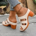 thumbnail image 4 of Rokment Boho Vintage Platform Chunky High Heels Slides Sandals for Women Ladies 2026 Beach Summer Trendy Leather Open Toe Block Heeled Dress Slip on Slippers Beige Size 6, 4 of 7