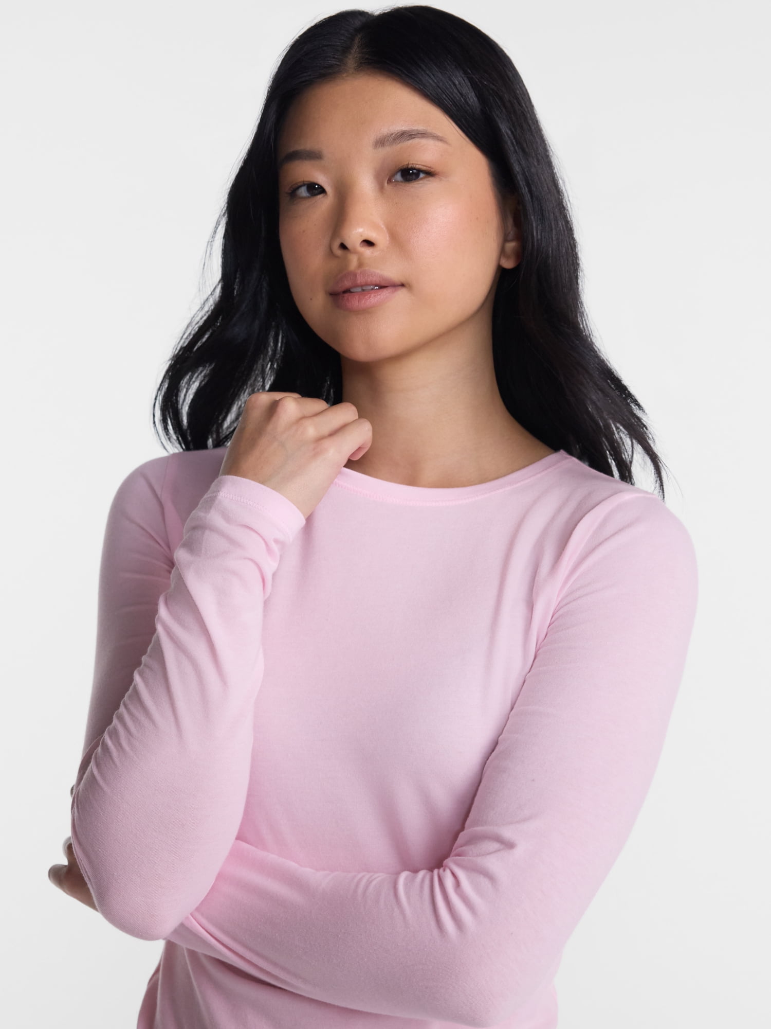 No Boundaries Crewneck Tee with Long Sleeves, Women's XXS-XXL