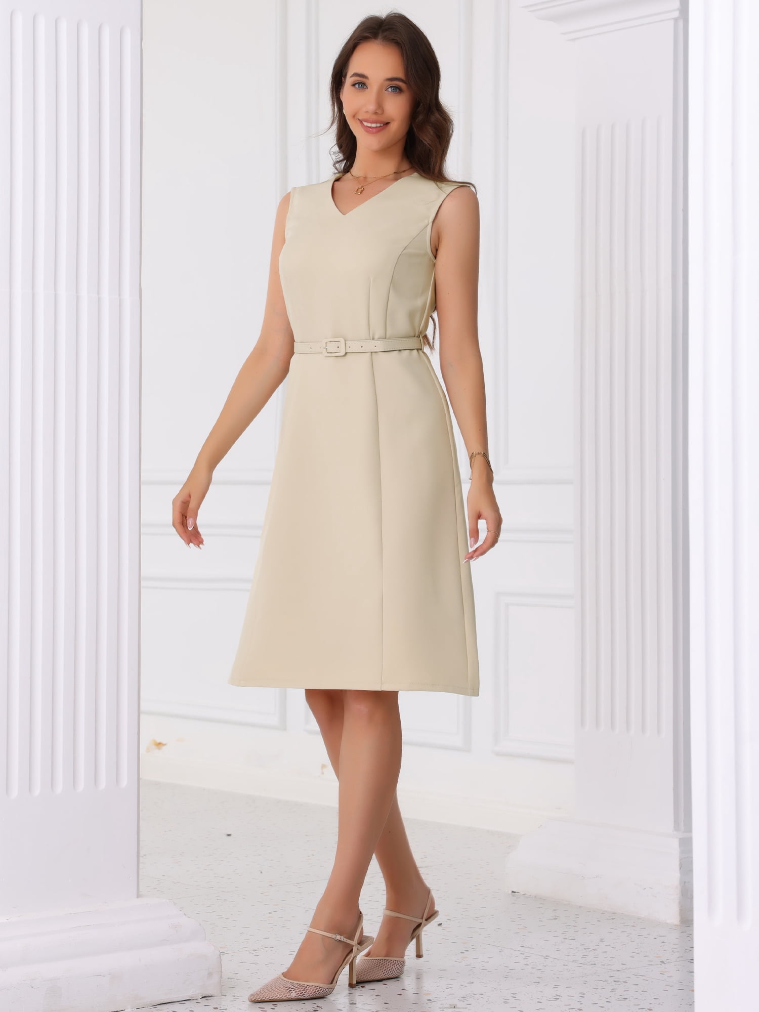 DARING DIVA Sleeveless A-Line Dress S Dark Beige