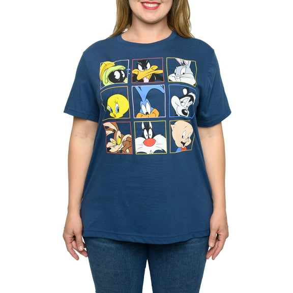 Women's Looney Tunes T-Shirt Plus Size Bugs Bunny Blue Daffy Sylvester Tweety