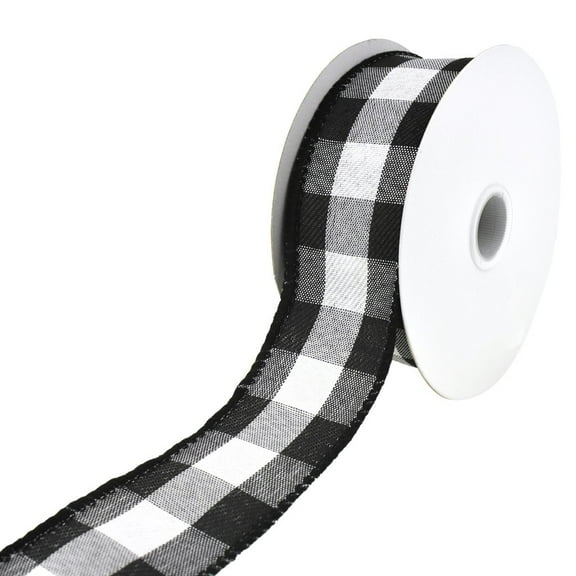 Woven Buffalo Plaid Wired Edge Christmas Ribbon, 1-1/2-Inch, 10-Yard - Black/White