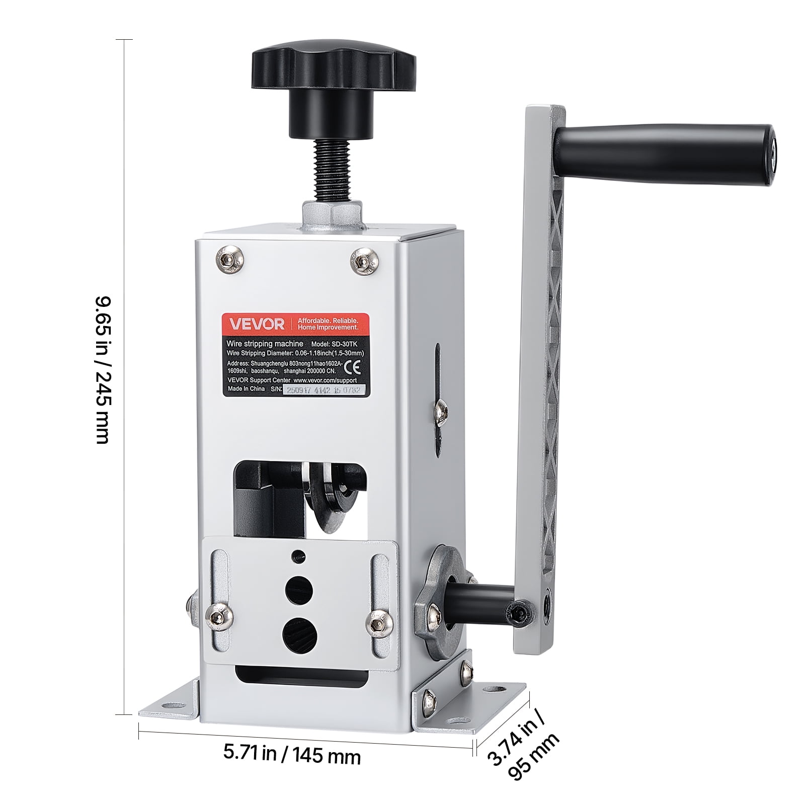 VEVOR Manual Wire Stripper Machine, 0.06-1.18 in, Copper Cable Stripper Tool, Hand Crank or Drill Powered Modes, Heavy-Duty Q235 Frame Wire Stripping Machine, Easy to Use, for Scrap Copper Recycling