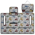 thumbnail image 4 of COEQINE Universal Golf Cart Seat Towel Blanket with 4 Front Pockets & Convenient Fold-Away Design, Fits for EZGO, Yamaha, Club Car and More 2 Person Seats, Gray Cartoon Golf Pattern, 4 of 8