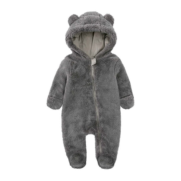 Body De Bebé Canastilla Onesies Para Niños Recién Nacidos Invierno Niñas Niños Ropa Cálida Orejas Lindas Dibujos Animados Cremallera Con Capucha Mamelucos Gris Oscuro Odeerbi LM103-3259