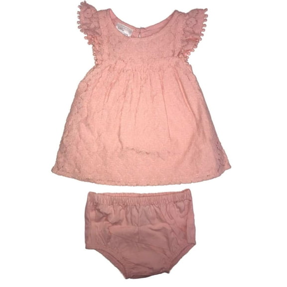 Infant Girls Pink Sleeveless Lace Summer Baby Dress & Diaper Cover Set 6-9M
