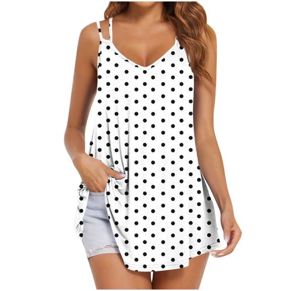 fatyb Tank Tops for Women V Neck Long Shirts Sleeveless Tunic Flowy Spaghetti Strap Casual Loose Blouses