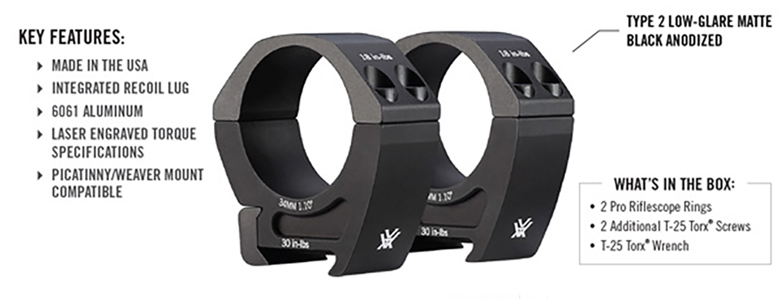 トイガン Vortex PRO Riflescope Rings 30mm Vortex Pro Series 30mm Medium Scope Rings - Rifle Mounts for