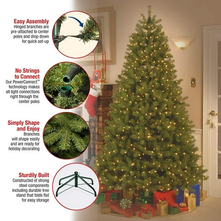 National Tree Company Feel Real 6.5 Foot Tall Artificial Prelit Downswept Douglas Fir Christmas Tree with White Lights and Metal Base, Easy Assembly