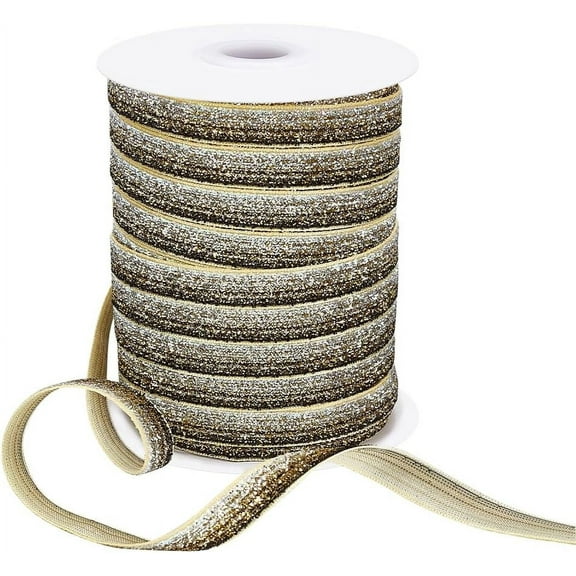 50 Yards Black Gold Glitter Ribbon for Christmas 3/8inch Metallic Glitter Ribbon Sewing Craft Trim Glitter Ribbon for Gift Warpping Crafts Wedding Xmas Party Decoration