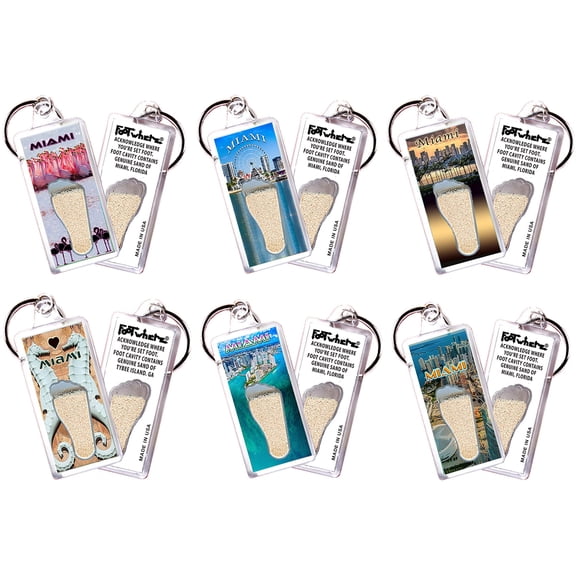 Miami FootWhere Keychains. (MSB100 - Assorted) 6 Piece Set