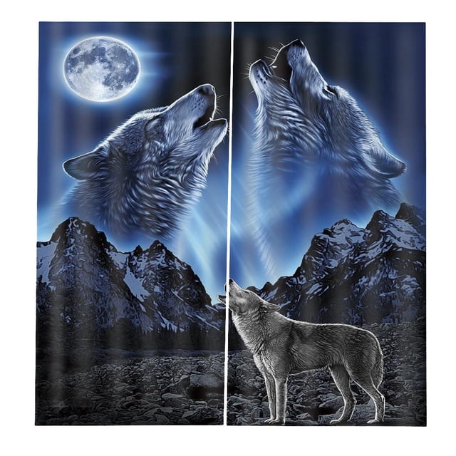 GROWTH TANK Ensemble de 2 Panneaux Décoration Animale pour Adolescents Rideaux Imprimés 3D Loup