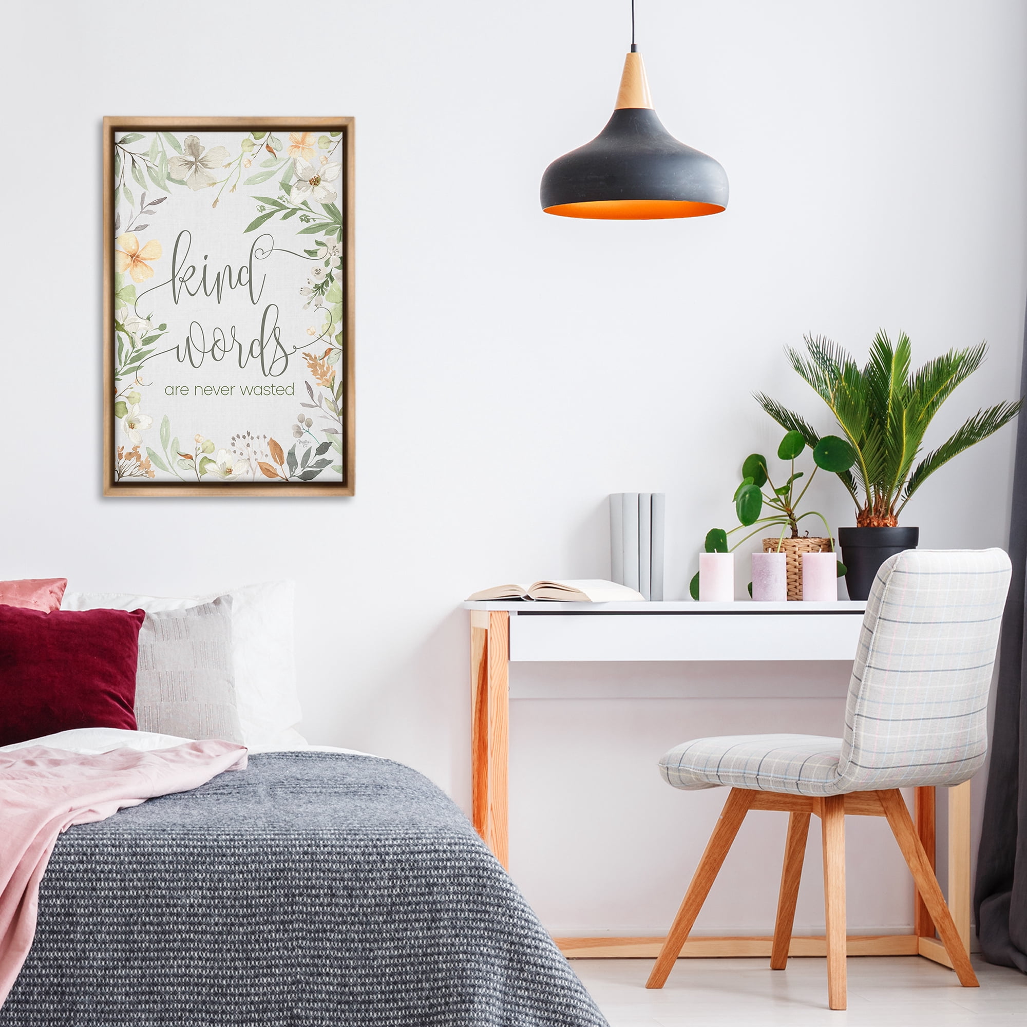 Stupell Industries Kind Words Never Wasted Plants & Flowers Painting Brown Floater Framed Canvas Art Print Wall Art, 21 x 31