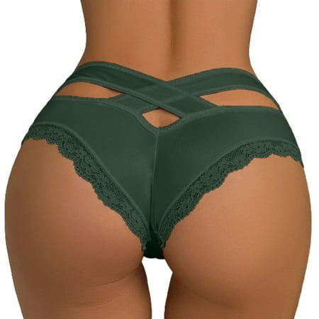 Riforla Ladies Underwear Panties Women s Sexy Lace Underpants Women s Transparent Mesh Hook Briefs Breathable Low Waist Seamless Underpants Women s Briefs Green XL