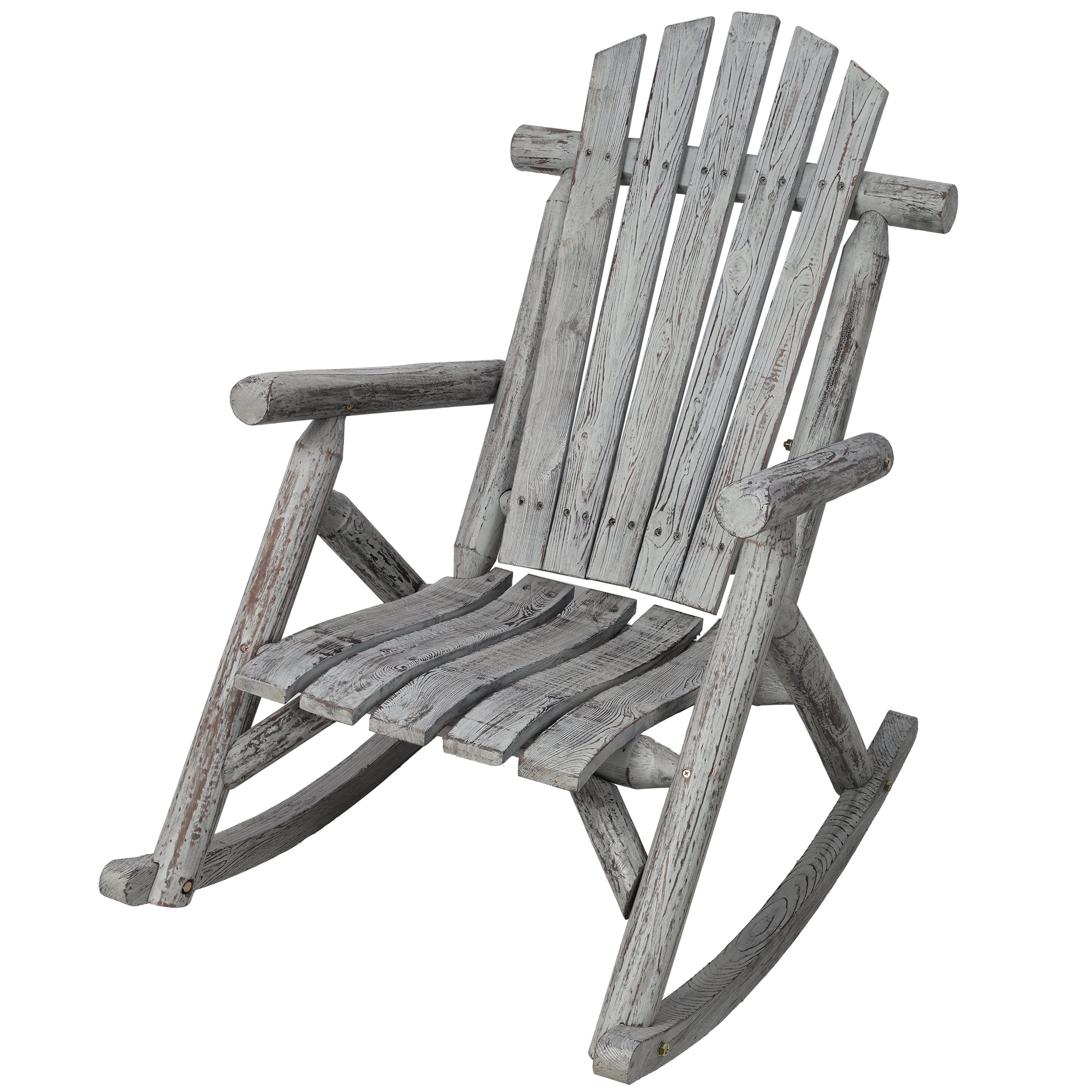 Fir Wood Porch Rocking Chair, Durable Log Style Outdoor Indoor Leisure Rocker, Brown